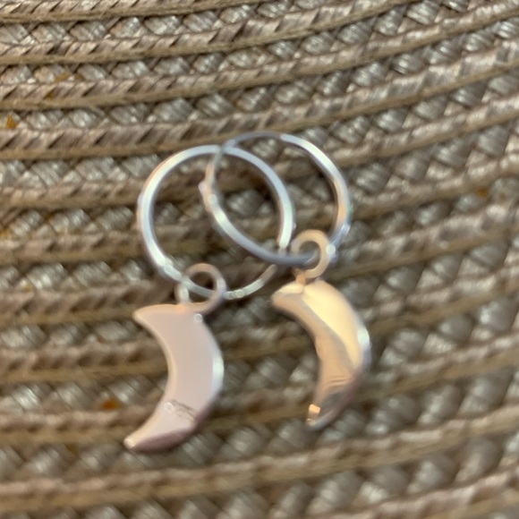 925 Sterling Silver Moon Charm Hoop Earrings - Picture 3 of 3